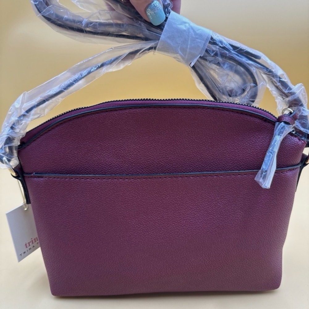 Trina Turk Wine Colored Vegan Leather Crossbody Zippered Purse - Picture 2 of 6